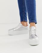 Asos Design Drama Chunky Lace Up Sneakers - Silver