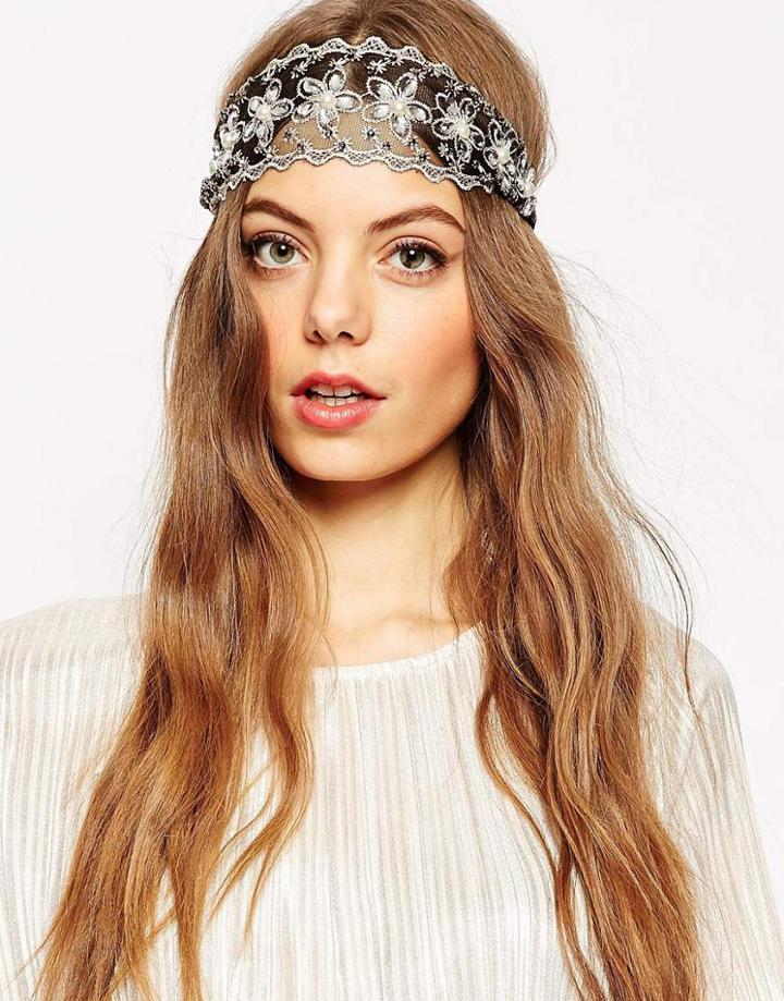 Asos Daisy Lace Headband - Black