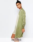 Story Of Lola Longline Bomber Jacket With Lace Up Detail - Khaki