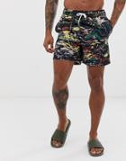 Bellfield Hawaiian Print Swim Short-black