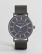 Christin Lars Gun Metal Watch With Round Black Dial - Black