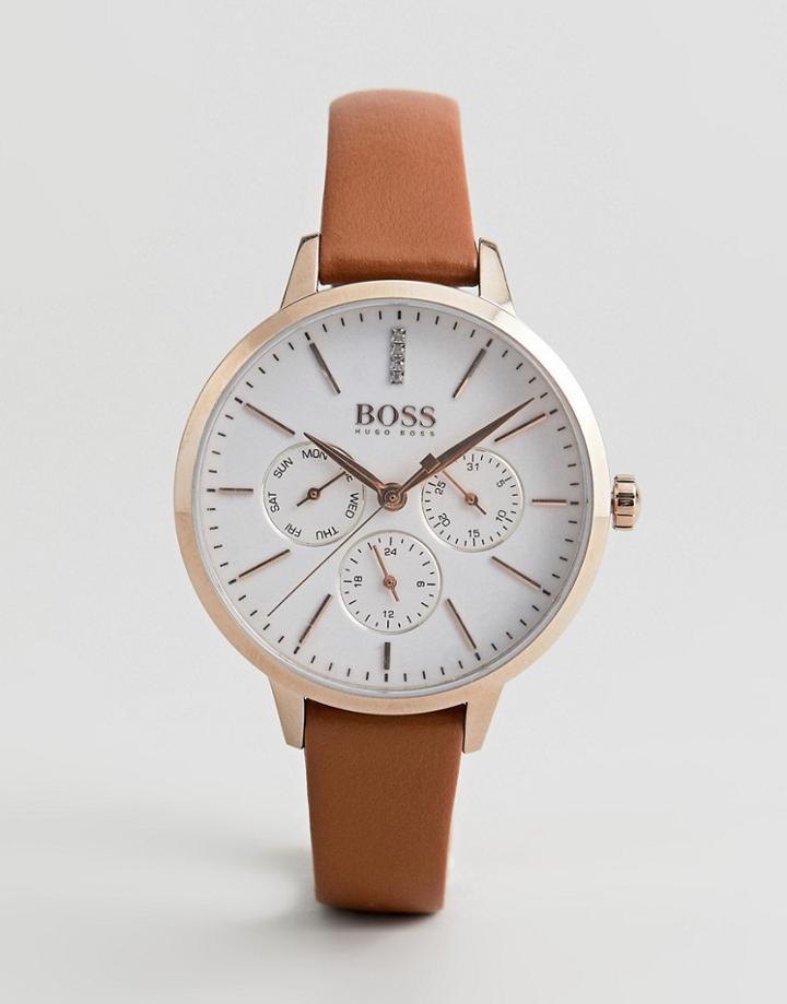 Boss 1502420 Symphony Chronograph Leather Watch In Tan - Tan