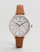 Boss 1502420 Symphony Chronograph Leather Watch In Tan - Tan