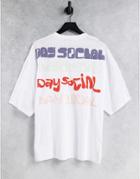 Asos Daysocial Oversized T-shirt With Back Logo Prints In White