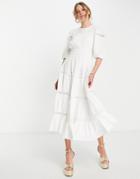 Asos Edition Maxi Dress With Ruched Detail And Lace Inserts-white