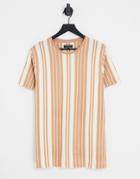 Brave Soul Stripe T-shirt In Brown & Off White