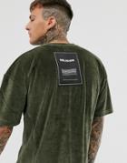 Religion Velour Oversized Drop Shoulder T-shirt In Khaki-green