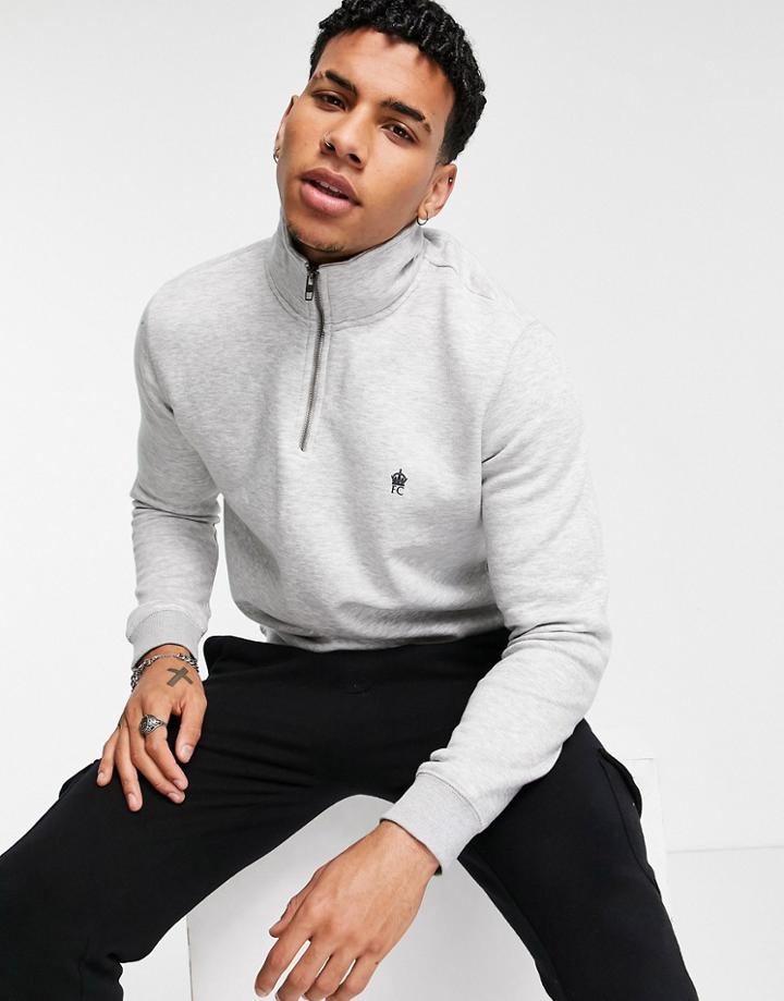 French Connection Funnel Neck Half Zip Sweatshirt In Light Gray-grey