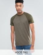Asos Tall T-shirt With Contrast Raglan Sleeves In Green Marl - Green