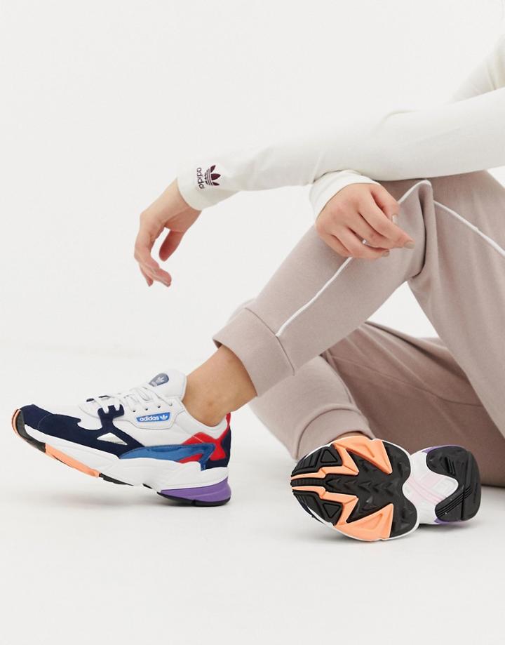 Adidas Originals Falcon Sneakers In White And Navy - White
