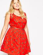 Yumi Plus Size Skater Dress In Sausage Dog Print - Red