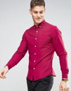 Asos Slim Oxford Shirt With Stretch In Dark Pink - Red