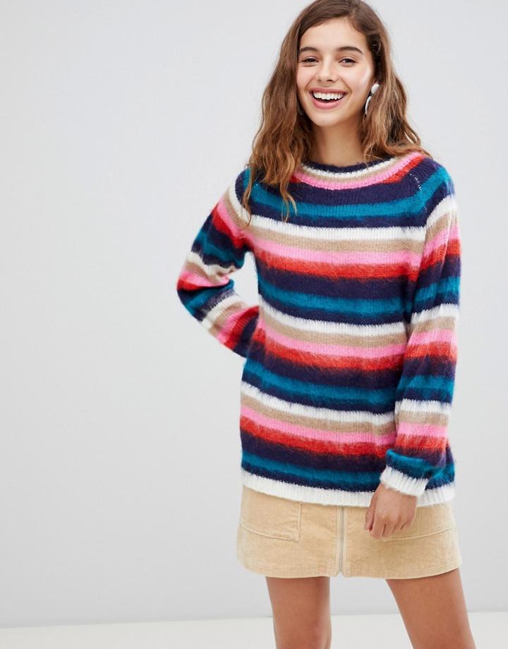 Willow & Paige Fluffy Knit Sweater In Stripe-multi