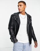 Asos Design Regular Fit Core Faux Leather Biker Jacket In Black