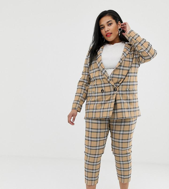 Asos Design Curve Brown Check Suit Slim Leg Pants - Multi