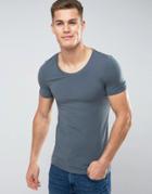 Asos Extreme Muscle Fit T-shirt With Scoop Neck And Stretch In Blue - Blue