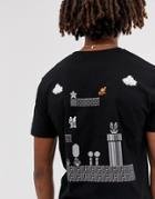 Asos Design Super Mario T-shirt With Chest And Back Print - Black