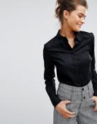 Asos Design Fuller Bust Long Sleeve Shirt In Stretch Cotton - Black
