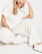 Asos Design Premium Lounge Cable Knitted Tee & Pant Set In Cream-white