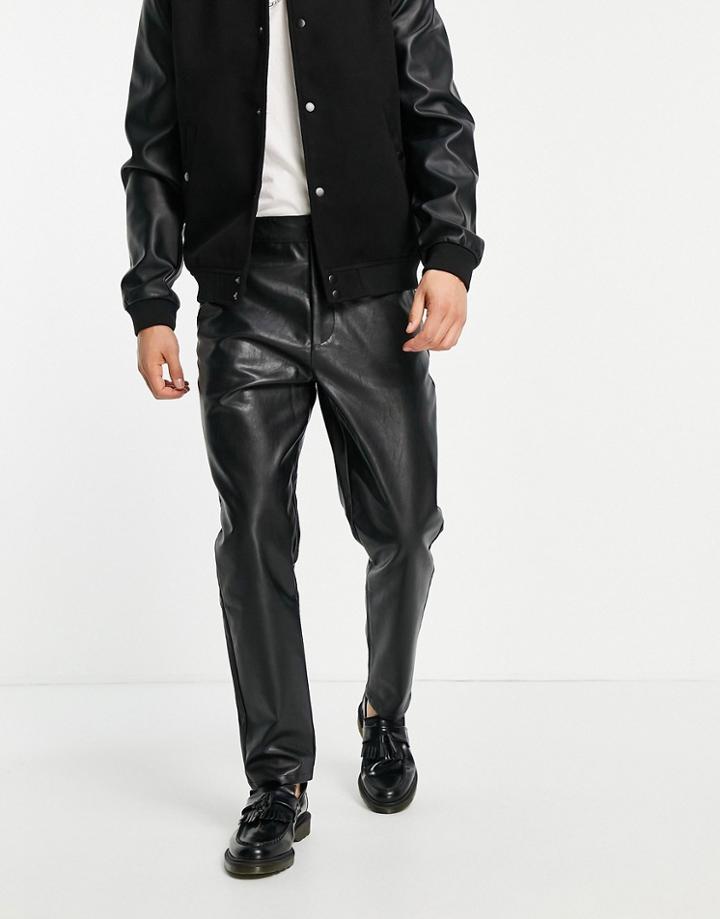 Asos Design Tapered Pants In Faux Leather In Black