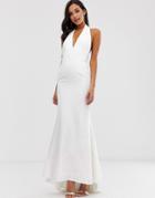 Jarlo Extreme Plunge Front Maxi Dress With Drop Back In White - White