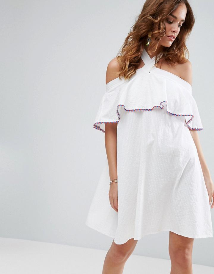 Asos Textured Halter Neck Sundress - White