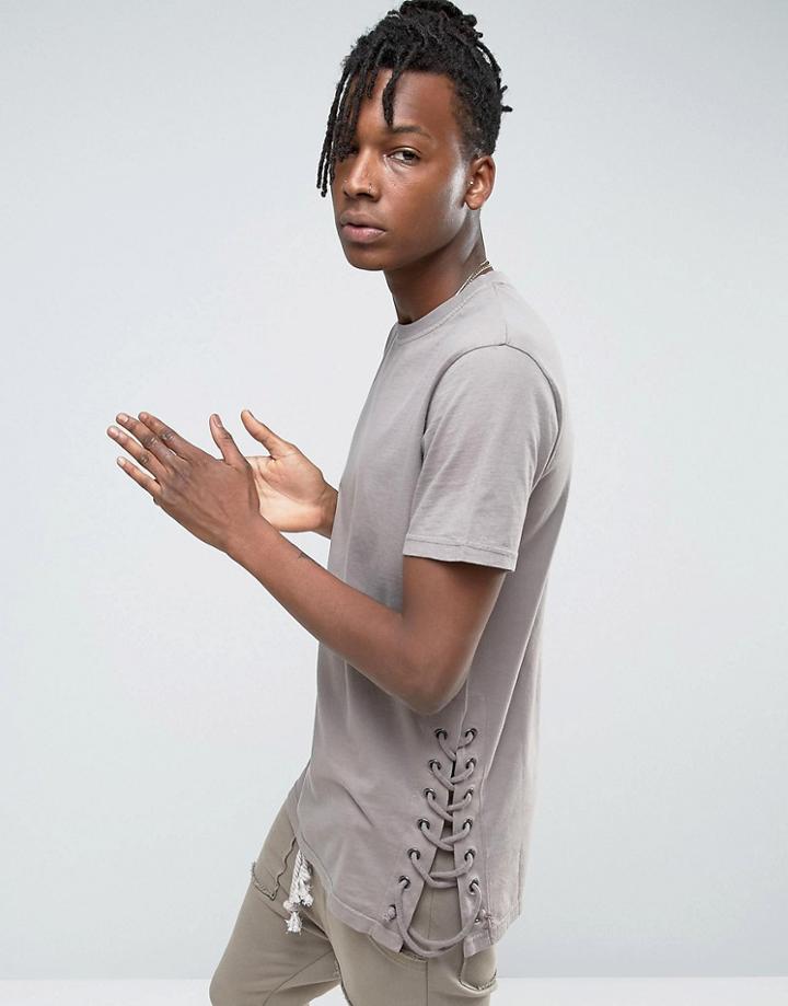 Avior Longline T-shirt With Laced Sides - Gray