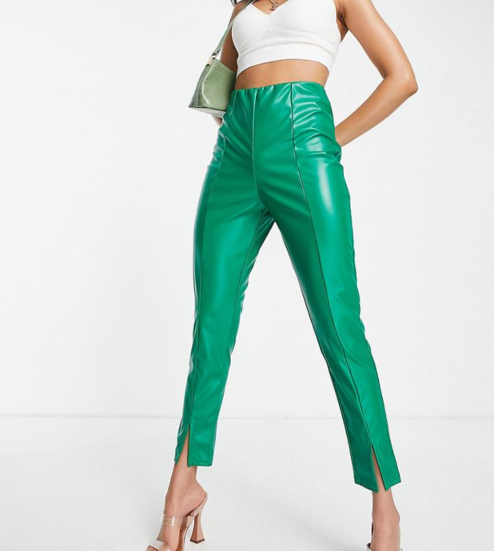 I Saw It First Petite Leather Look Pants In Green