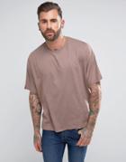 Asos Super Oversized T-shirt With Angled Cut And Sew Panels In Brown - Brown