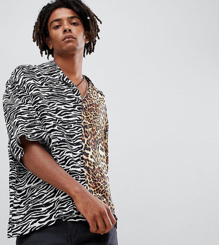 Reclaimed Vintage Inspired Spliced Animal Print Shirt - Multi