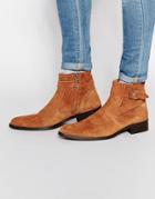 Asos Boots In Tan Suede With Wrap Around Buckle Strap - Tan