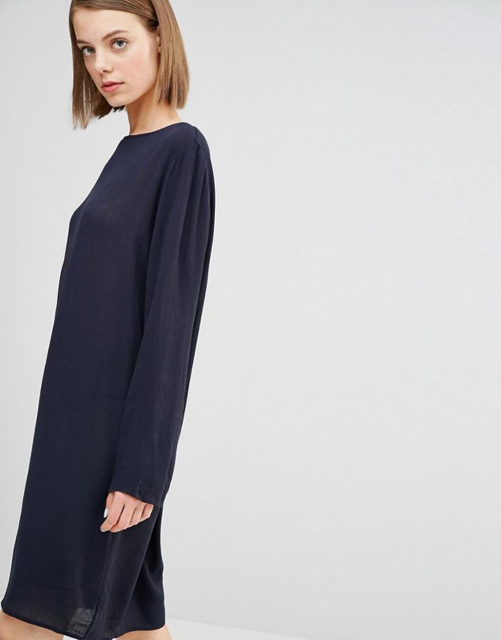 Selected Poey Crinkle Shift Dress - Navy Blazer