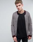 Asos Knitted Bomber Jacket With Contrast Trims In Burgundy - Red