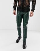 Asos Design Skinny Coated Leather Look Jeans In Green - Green