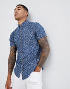 Soul Star Short Sleeve Floral Chambray Shirt - Blue