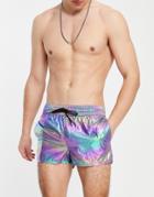 Asos Design Runner Swim Shorts In Multi Colored Metallic With Contrast Binding