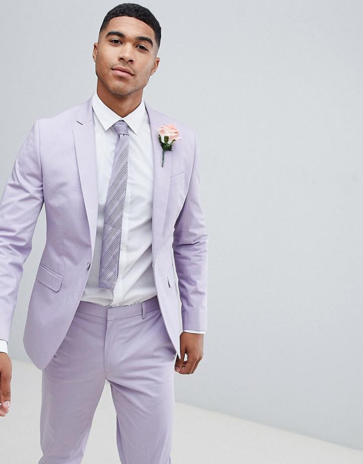 Asos Design Wedding Skinny Suit Jacket In Stretch Cotton In Lilac - Purple