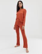 Asos Design Lounge Ribbed Flare Pants - Orange