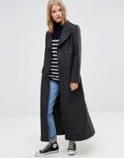 Asos Fitted Maxi Coat In Wool Blend - Gray