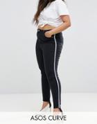 Asos Curve Ridley Skinny Jeans In Black With Sporty Side Stripe - Black
