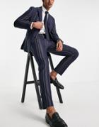 Selected Homme Slim Fit Suit Pants In Navy And White Stripes-multi