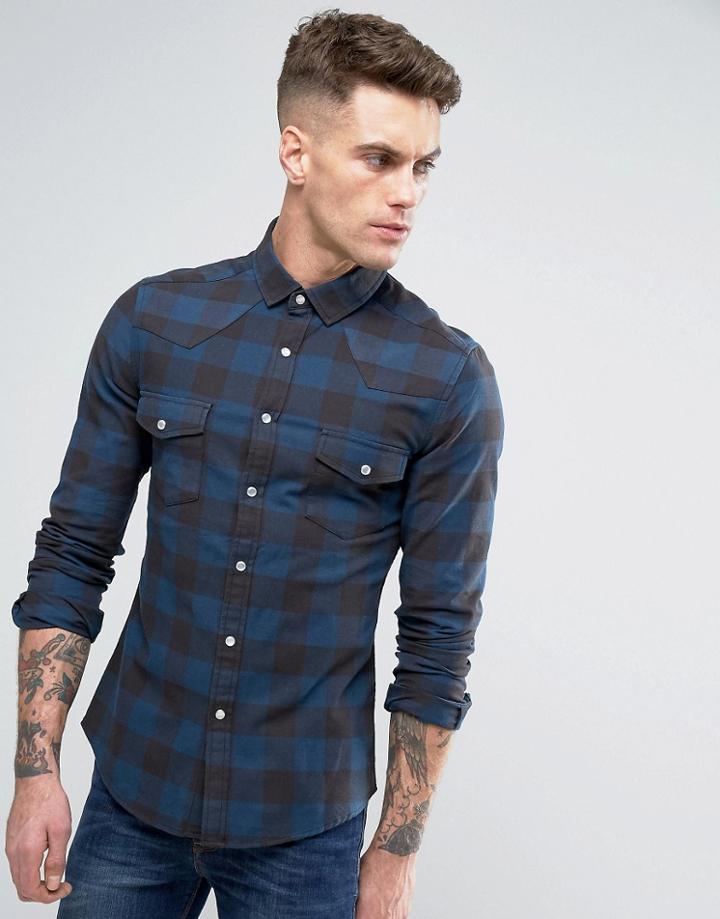 Asos Skinny Buffalo Western Check Shirt - Navy