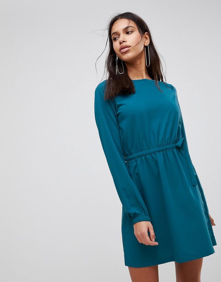 Vila Gathered Waist Long Sleeve Dress - Purple