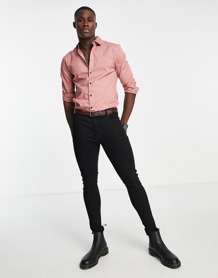 Asos Design Skinny Shirt In Dusty Pink