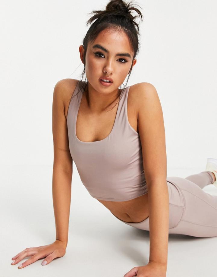 South Beach Square Neck Longline Crop Top In Beige-neutral