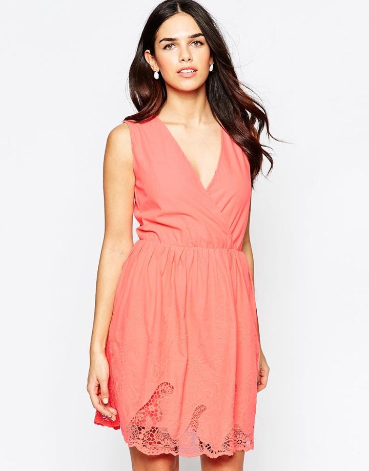 Lavand V Neck Skater Dress With Lace Hem - Sl
