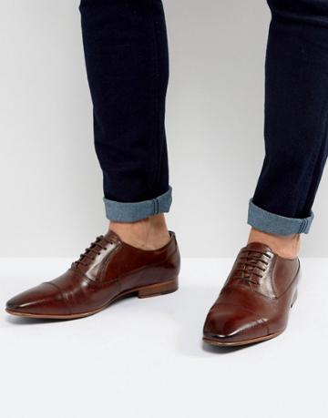 Walk London City Leather Oxford Shoes - Brown