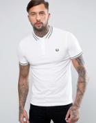 Fred Perry Slim Pique Polo Tramline Tipped In White - White