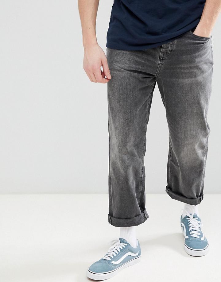 Asos Design Skater Jeans In Washed Black - Black