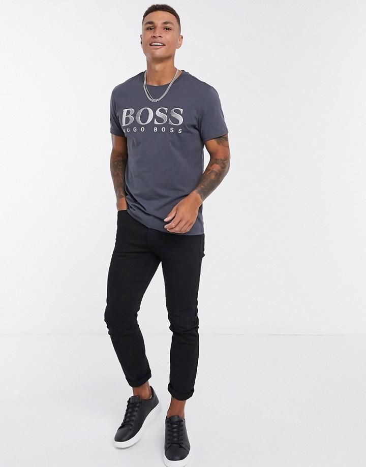 Boss Beachwear Logo T-shirt In Gray-grey